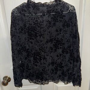Black Sheer Floral Long Sleeve Blouse